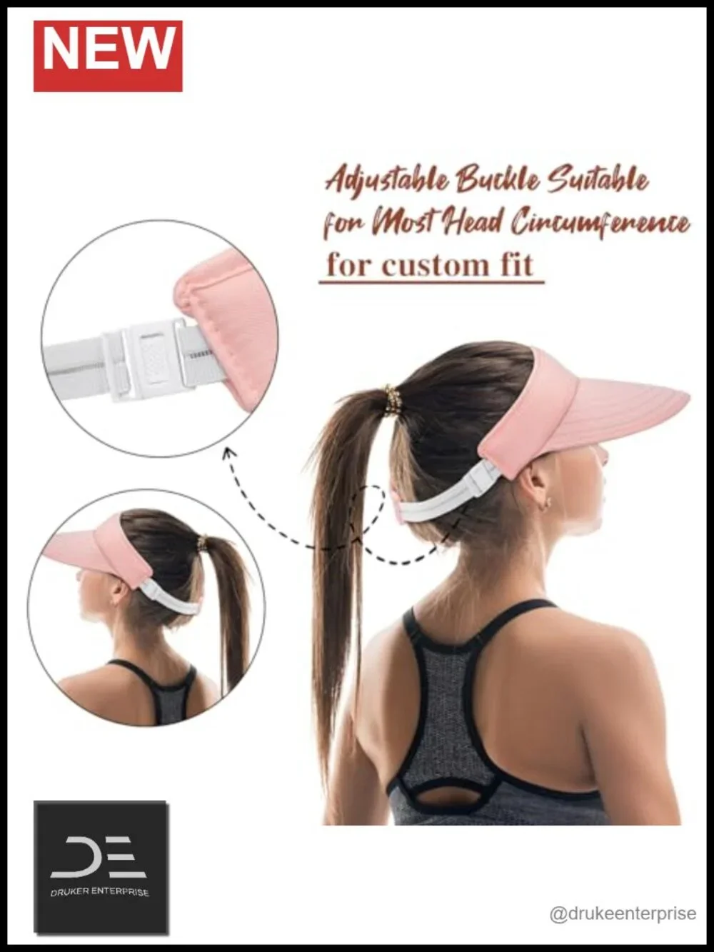 UPF50+ Wide Brim Sun Visor Hat - Lightweight Foldable Ponytail Sports Cap